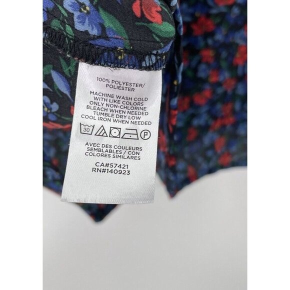 LOFT Women’s Navy Blue Floral Tie Beck Chiffon Sleeveless Blouse Boho‎ Sz M - Picture 4 of 8